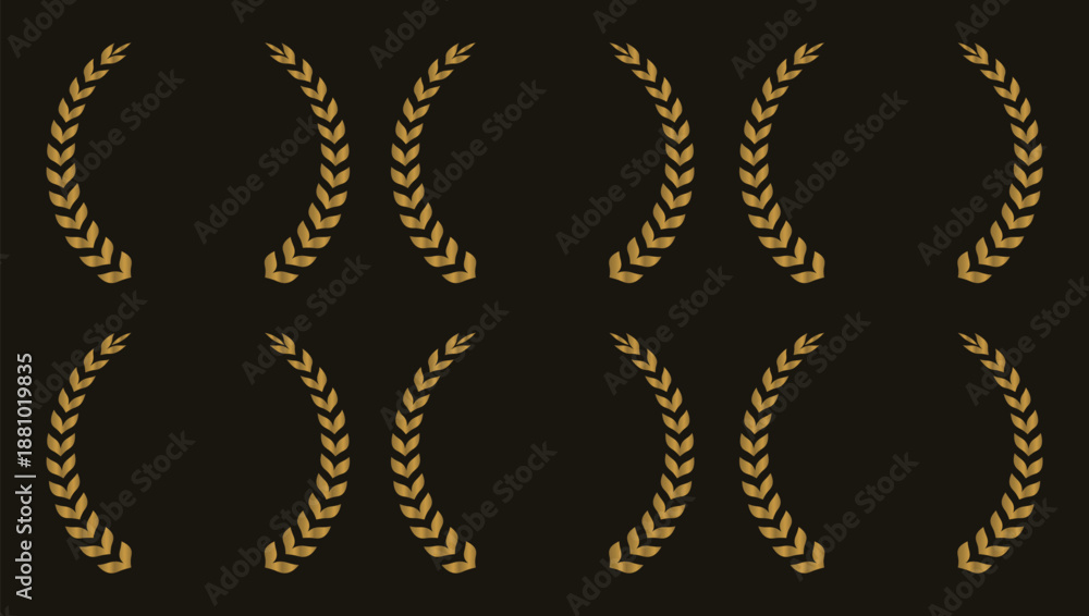 Obraz premium Collection of golden label with laurel wreath - Vector illustrations of gold award badges or labels.