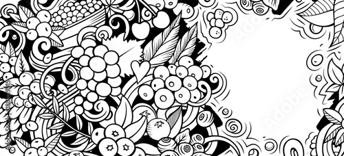 Cartoon vector doodle Berries banner background. Funny Natural food sketchy design