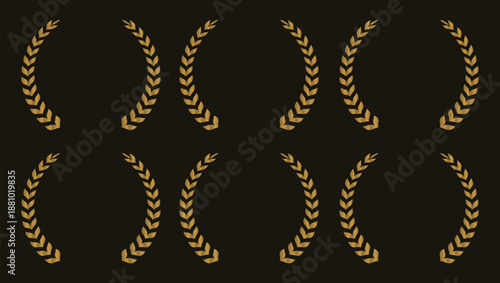 Collection of golden label with laurel wreath - Vector illustrations of gold award badges or labels.