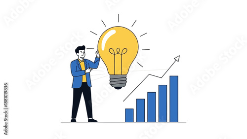 Businessman with Bright Idea Lightbulb and Growth Chart