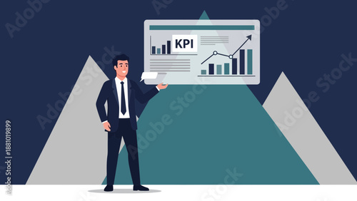 Businessman Presents KPI Growth Chart on Screen