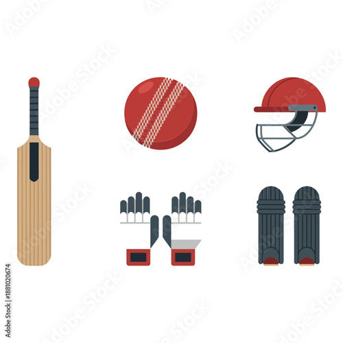 Cricket equipment set including bat ball helmet gloves and stumps for the sport