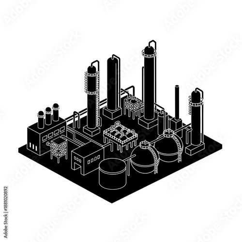 Industrial equipment icons set in black and white.