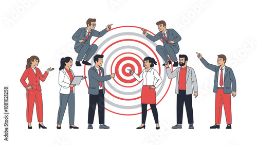Business Team Collaboration and Goal Achievement with Target Icon