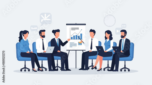 Business Meeting Team Presentation Strategy Growth Analysis Boardroom