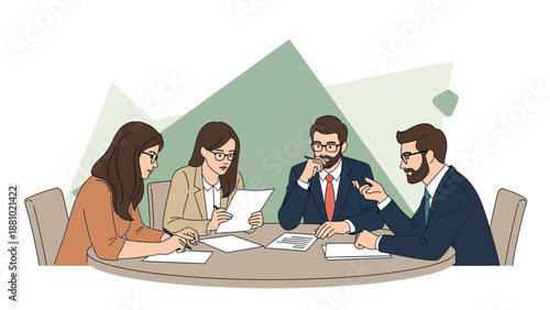 Business meeting with diverse team discussing strategy around a conference table