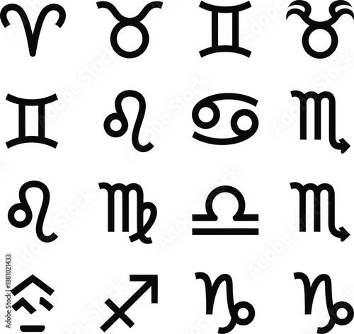 Collection of zodiac astrology signs showing aries and taurus