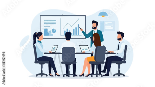 Business Meeting with Presentation and Growth Chart