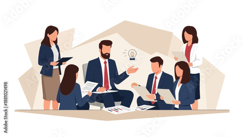 Business meeting with team collaborating on ideas, brainstorming, and planning.