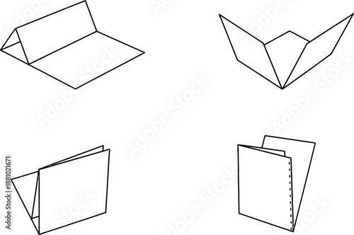 Line art vector set of 4 paper fold types mountain fold valley fold squash fold and reverse fold diagrams