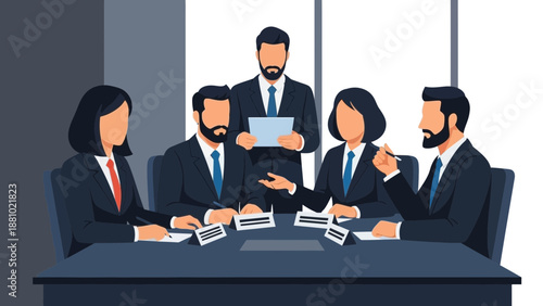 Business professionals in a meeting around a conference table