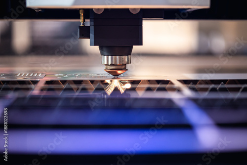 Modern metalworking plant CNC milling machine. Processing and laser cutting for metal in the industrial. Motion blur. Industrial exhibition of machine tools.