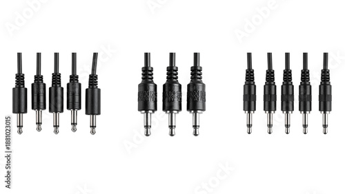Triple Auxiliary Male Audio Cord Adapter Splitter, Straight Top View, Isolated on Transparent Background PNG