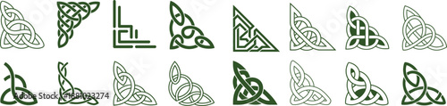 A collection of intricately designed celtic knotwork borders and corner elements with graceful curves and interwoven lines on transparent background high-quality professional detailed modern elegant