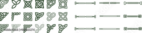Collection of intricate celtic knot patterns and designs arranged in rows showcasing detailed artwork on transparent background high-quality professional modern elegant stylish clean crisp vibrant