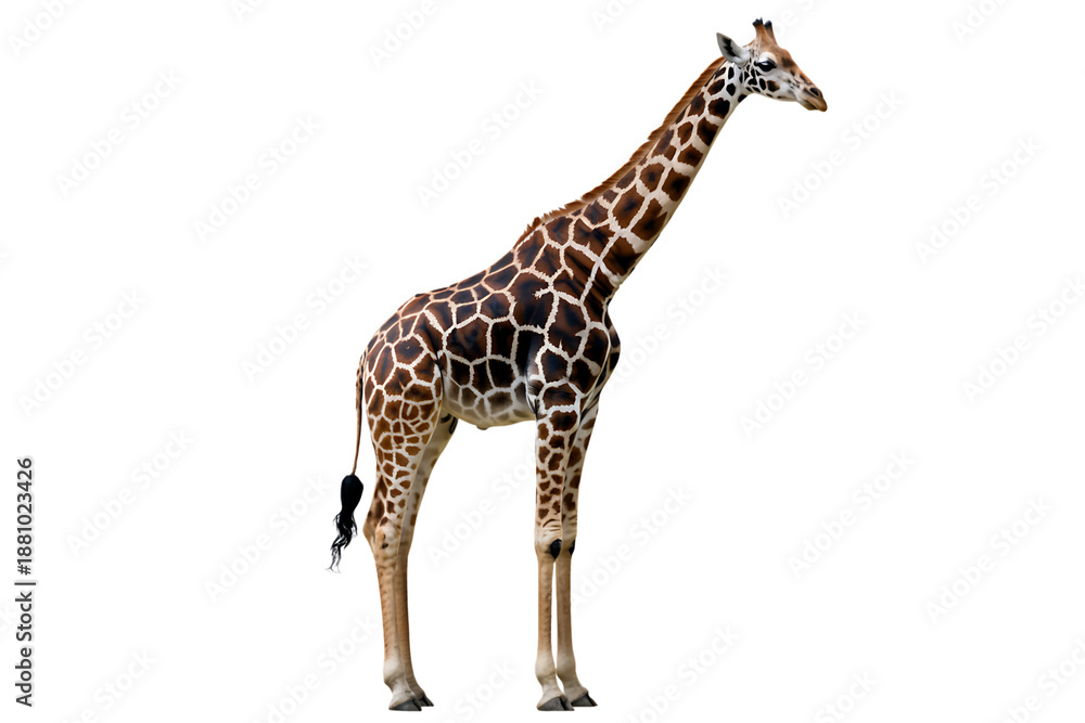 Naklejka premium Full body shot of a giraffe with a long neck