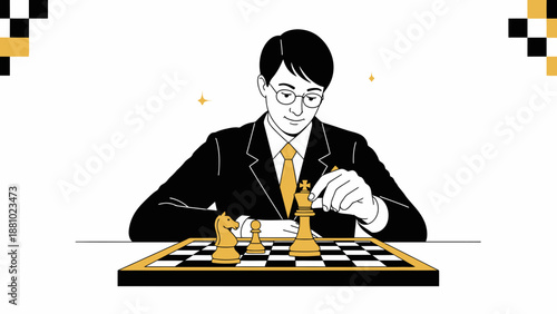 Man playing chess, strategic thinking, business strategy, decision making