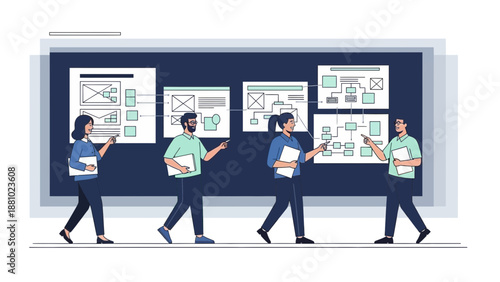 Team collaborating on project planning and workflow visualization