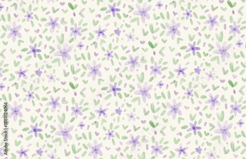 Hand painted spring flower pattern with pastel purple blossoms