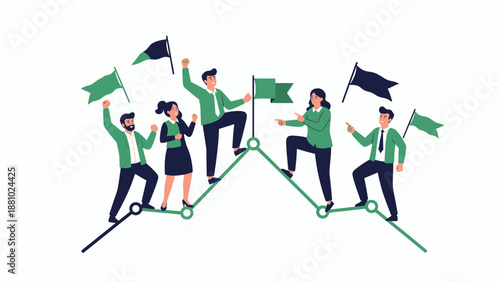 Teamwork success, business growth, reaching goals, leadership, corporate achievement