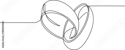 Modern wedding ring continuous one line minimalist illustration representing two interlocking bands as a timeless symbol of eternal love and partnership