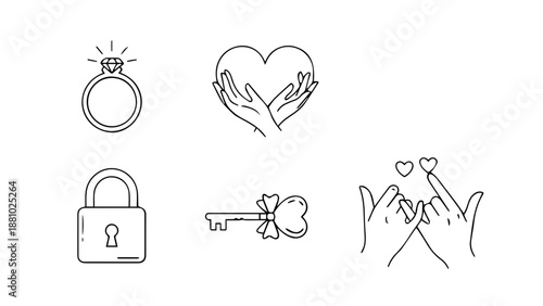 Symbolic representations of love and commitment isolated on white background, Vector