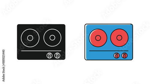 Black and blue illustrations of a vintage audio cassette tape player