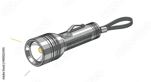 High quality silver metallic led flashlight with a wrist strap shown in a perspective view against a plain white background.