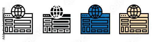 Global website and internet browser icon set for worldwide web access and online services