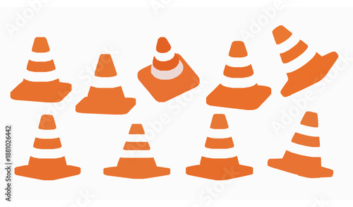 Soft 3D cartoon traffic cone warning set for safety and road construction UI