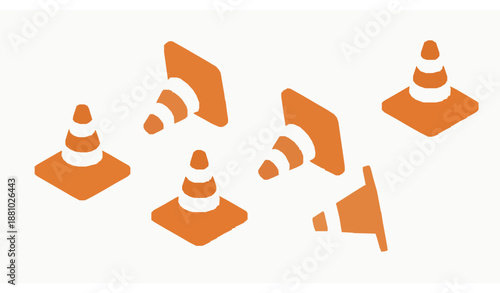 Isometric 3D road construction traffic cone set for hazard and warning UI design