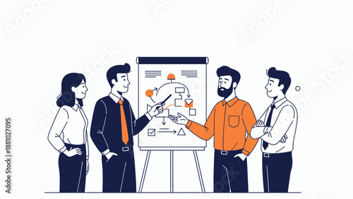 Business team planning strategy on whiteboard presentation, brainstorming ideas