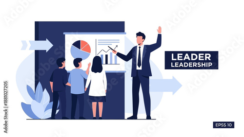 Business Leader Presenting Strategy to Team, Teamwork and Success Concept