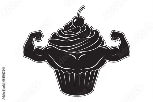 Muscular cupcake with cherry topping Vector