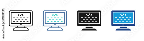 Code Monitor icon set multiple style collection