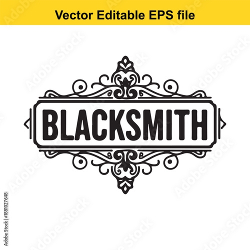  blacksmith logo with ornate design and text in black color
