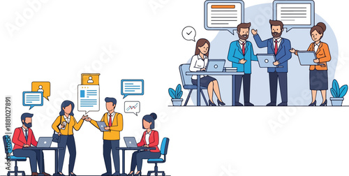 Professional business team collaborating effectively in group meetings discussing strategy and sharing important information on transparent background