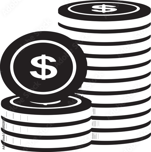 Stacks of money coins with dollar sign on top for business finance