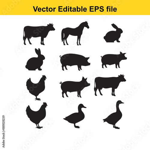  vector farm animal silhouettes in editable eps format for design