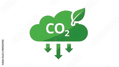 A green cloud with CO2 and a leaf on a transparent background