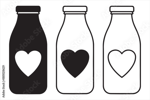 Three milk bottles with heart designs Vector