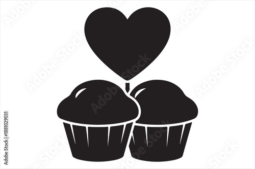 Two muffins with a heart above Vector