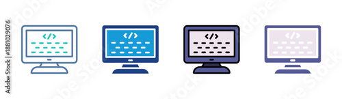Code Monitor icon set multiple style collection