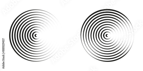 Set of halftone dots gradient pattern texture isolated on white background. Straight dotted spots using halftone circle dot raster texture. Vector blot half tone collection.