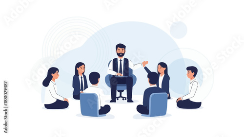 Business Meeting: Team Collaboration and Discussion with Leader