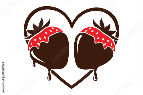 Chocolate dipped strawberries in heart shape Vector
