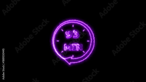 Clock icon 24 Hour Day Fast Speed neon bright purple color animation. Digital clock time rotation 93 minute black background 4k video.