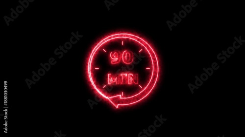 Clock icon 24 Hour Day Fast Speed neon bright red color animation. Digital clock time rotation 90 minute black background 4k video.