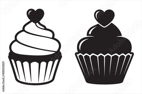 Delightful cupcakes with heart toppers Vector
