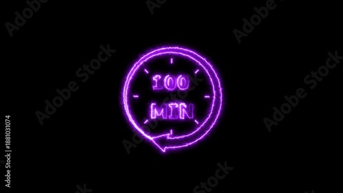 Clock icon 24 Hour Day Fast Speed neon bright purple color animation. Digital clock time rotation 100 minute black background 4k video.
